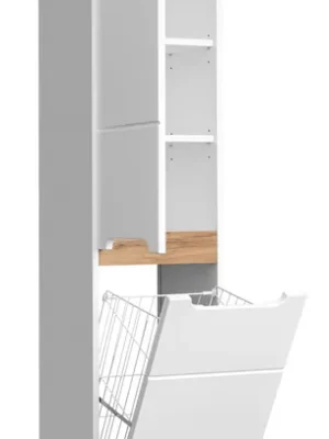 Finální Výprodej Koupelnová stojící skříňka BALI bílá - vysoká s košem na prádlo