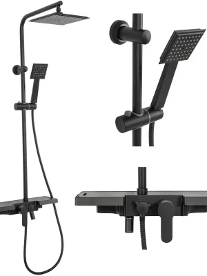 Sprchová souprava MAXMAX Rea BRAVO černá s policí a výtokem do vany Cenová Bomba