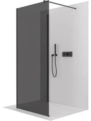 Akce CERANO - Sprchová zástěna Walk-in Onyx Corner Round L/P - 8 mm - kulatá vzpěra - černá matná, grafitové sklo - 110x100x200 cm