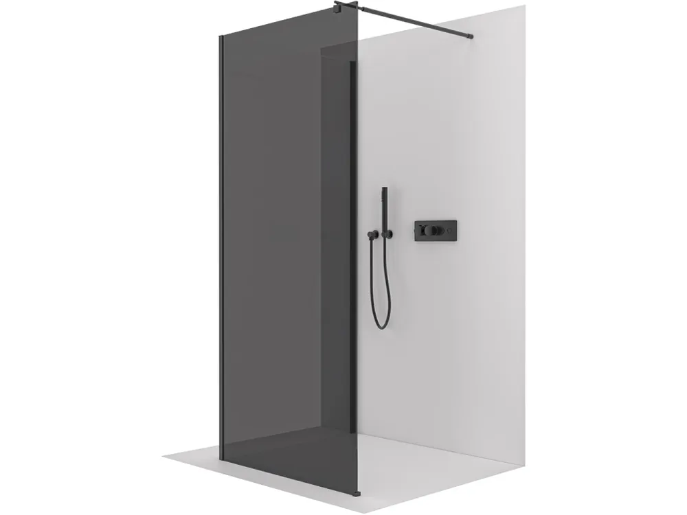 Akce CERANO - Sprchová zástěna Walk-in Onyx Corner Round L/P - 8 mm - kulatá vzpěra - černá matná, grafitové sklo - 110x100x200 cm