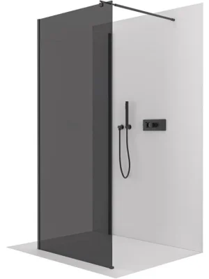 Značkový CERANO - Sprchová zástěna Walk-in Onyx Corner Round L/P - 8 mm - kulatá vzpěra - černá matná, grafitové sklo - 140x130x200 cm