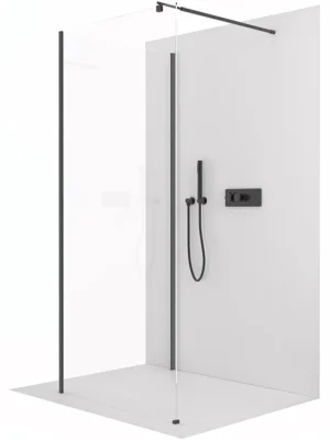 Akce CERANO - Sprchová zástěna Walk-in Onyx Corner Round L/P - 8 mm - kulatá vzpěra - černá matná, transparentní sklo - 100x70x200 cm