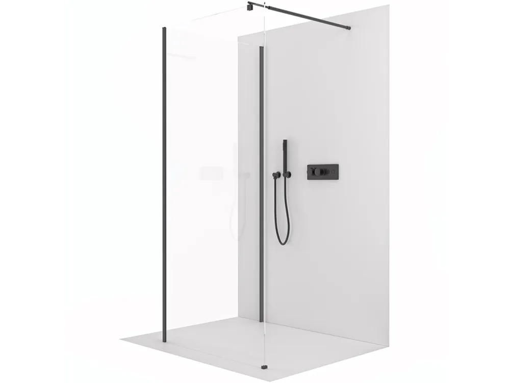 Akce CERANO - Sprchová zástěna Walk-in Onyx Corner Round L/P - 8 mm - kulatá vzpěra - černá matná, transparentní sklo - 100x70x200 cm