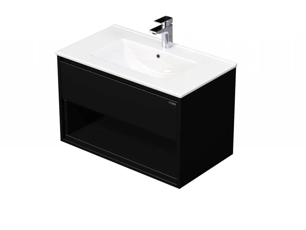 EMMY 60 cm černá/černá s jednou zásuvkou a otevřenou nikou s umyvadlem Sistema (A3686/A3686) Levný