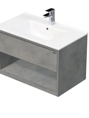 Rychlé Dodání EMMY 60 cm beton/beton s jednou zásuvkou a otevřenou nikou s umyvadlem Sistema (F186/F186)