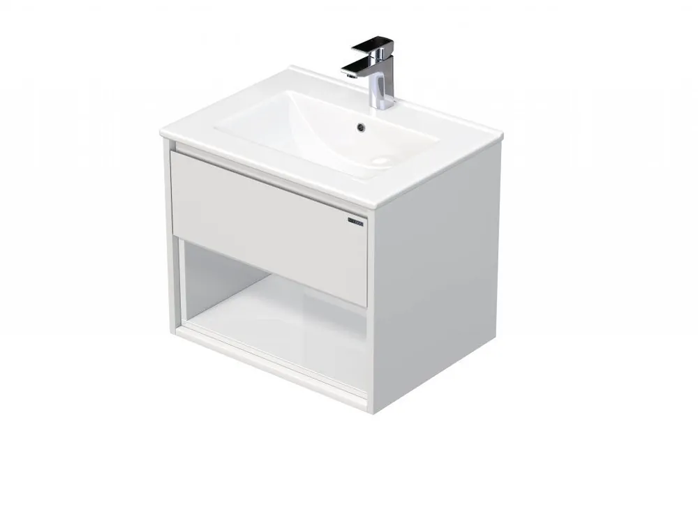 Horká Nabídka EMMY 60 cm bílá/bílá s jednou zásuvkou a otevřenou nikou s umyvadlem Sistema  (A0536/A0536)