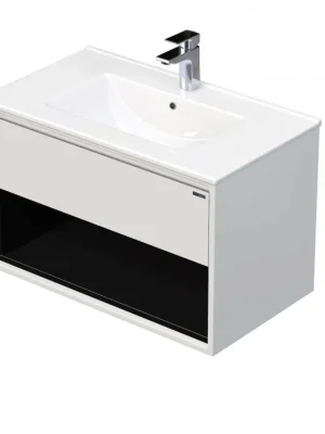 Oblíbený EMMY 60 cm bílá/černá s jednou zásuvkou a otevřenou nikou s umyvadlem Sistema  (A0536/A3686)