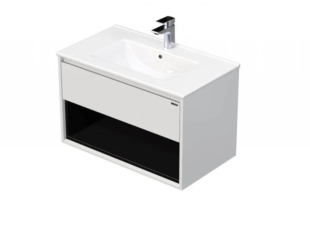 Oblíbený EMMY 60 cm bílá/černá s jednou zásuvkou a otevřenou nikou s umyvadlem Sistema  (A0536/A3686)