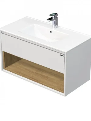 Jen Po Omezenou Doba EMMY 60 cm bílá/dub s jednou zásuvkou a otevřenou nikou s umyvadlem Sistema  (A0536/H3730)