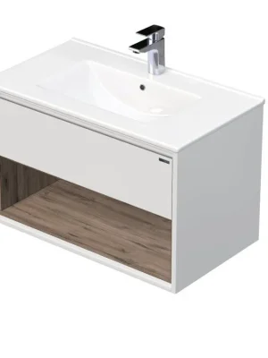 Bezpečná Platba EMMY 60 cm bílá/Wellington s jednou zásuvkou a otevřenou nikou s umyvadlem Sistema (A0536/D370)