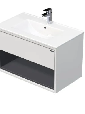 Levný EMMY 60 cm bílá/šedá s jednou zásuvkou a otevřenou nikou s umyvadlem Sistema  (A0536/A4706)