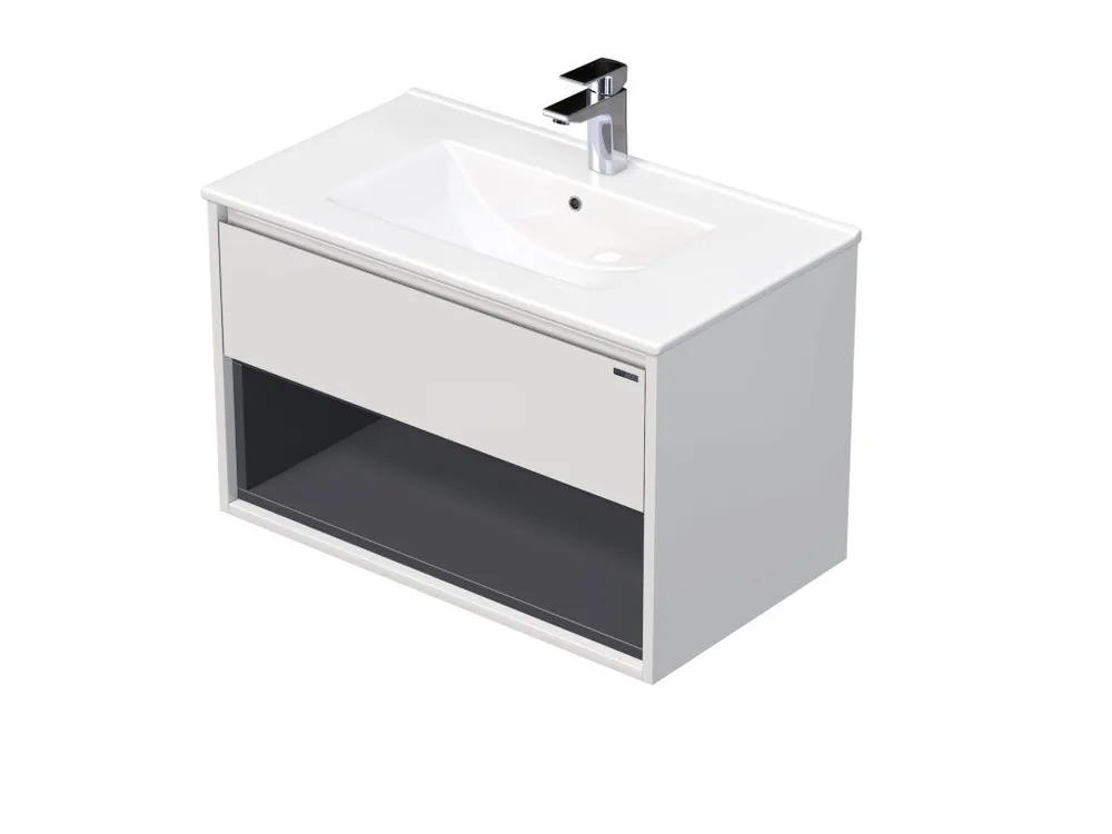 Levný EMMY 60 cm bílá/šedá s jednou zásuvkou a otevřenou nikou s umyvadlem Sistema  (A0536/A4706)