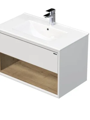 EMMY 60 cm bílá/halifax s jednou zásuvkou a otevřenou nikou s umyvadlem Sistema  (A0536/80) Omezená Nabídka