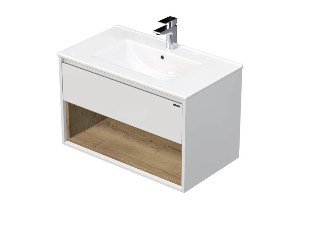 EMMY 60 cm bílá/halifax s jednou zásuvkou a otevřenou nikou s umyvadlem Sistema  (A0536/80) Omezená Nabídka