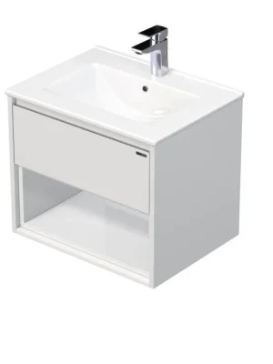 Víkendová Akce EMMY 60 cm bílá mat/bílá mat s 1 zásuvkou a otevřenou nikou s umyvadlem Sistema  (A3416/A3416)