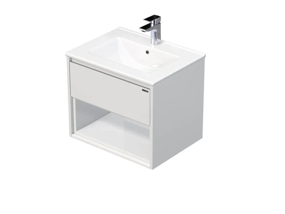 Víkendová Akce EMMY 60 cm bílá mat/bílá mat s 1 zásuvkou a otevřenou nikou s umyvadlem Sistema  (A3416/A3416)