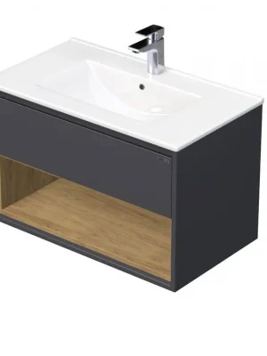 Autentický EMMY 70 cm šedá/dub s jednou zásuvkou a otevřenou nikou s umyvadlem Sistema  (A4706/H3730)