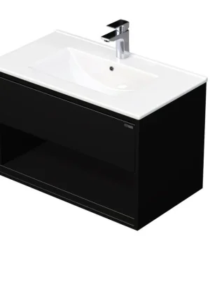 Značkový EMMY 80 cm černá/černá s jednou zásuvkou a otevřenou nikou, včetně umyvadla AS (A3686/A3686)