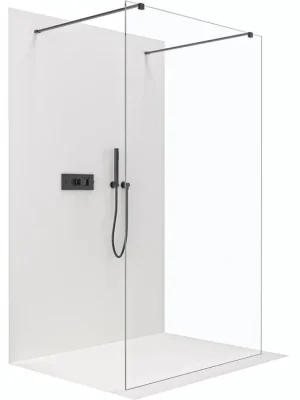 Značkový CERANO - Sprchová zástěna Walk-in Onyx Duo L/P - 10 mm - hranatá vzpěra - černá matná, transparentní sklo - 110x200 cm