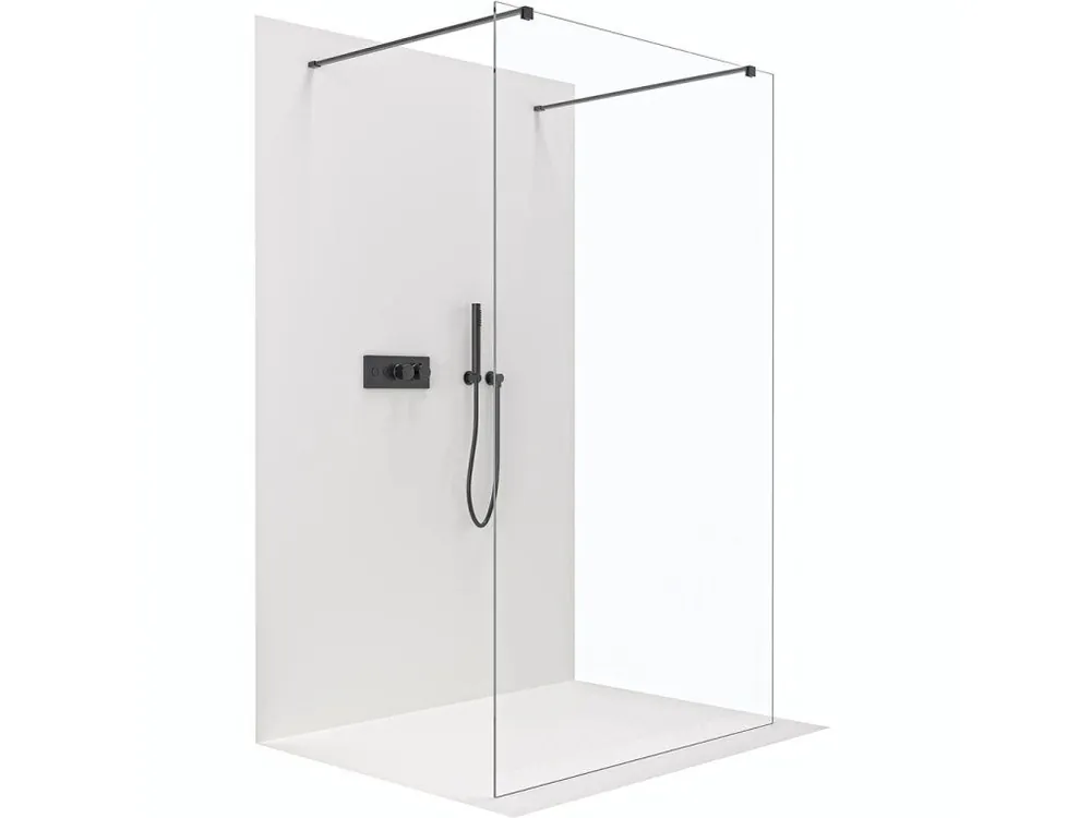 Značkový CERANO - Sprchová zástěna Walk-in Onyx Duo L/P - 10 mm - hranatá vzpěra - černá matná, transparentní sklo - 110x200 cm