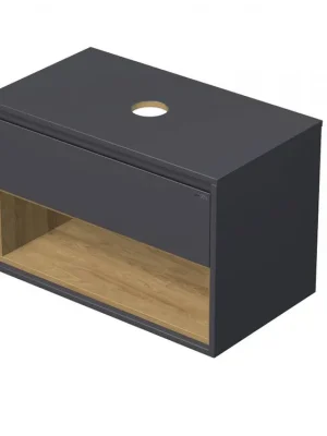 Akce EMMY 60 cm šedá/dub s jednou zásuvkou a otevřenou nikou, pro umyvadla na desku (A4706/H3730 ST 10)