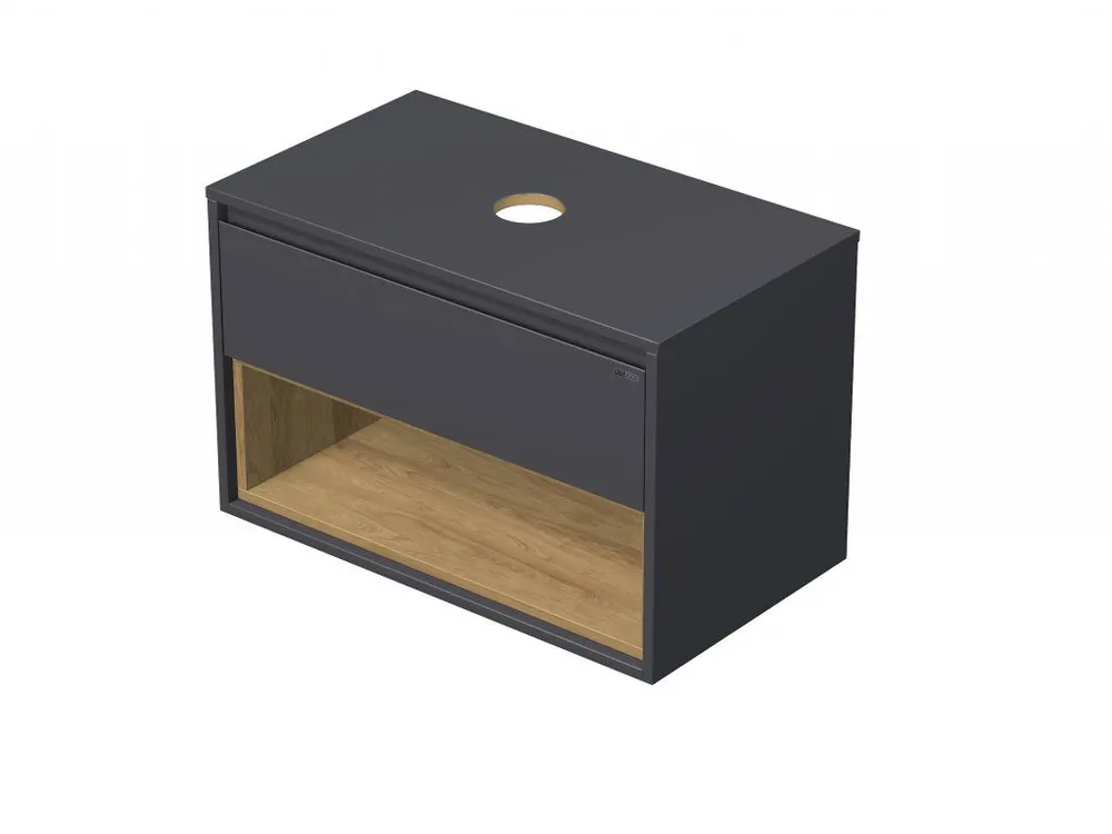 Akce EMMY 60 cm šedá/dub s jednou zásuvkou a otevřenou nikou, pro umyvadla na desku (A4706/H3730 ST 10)