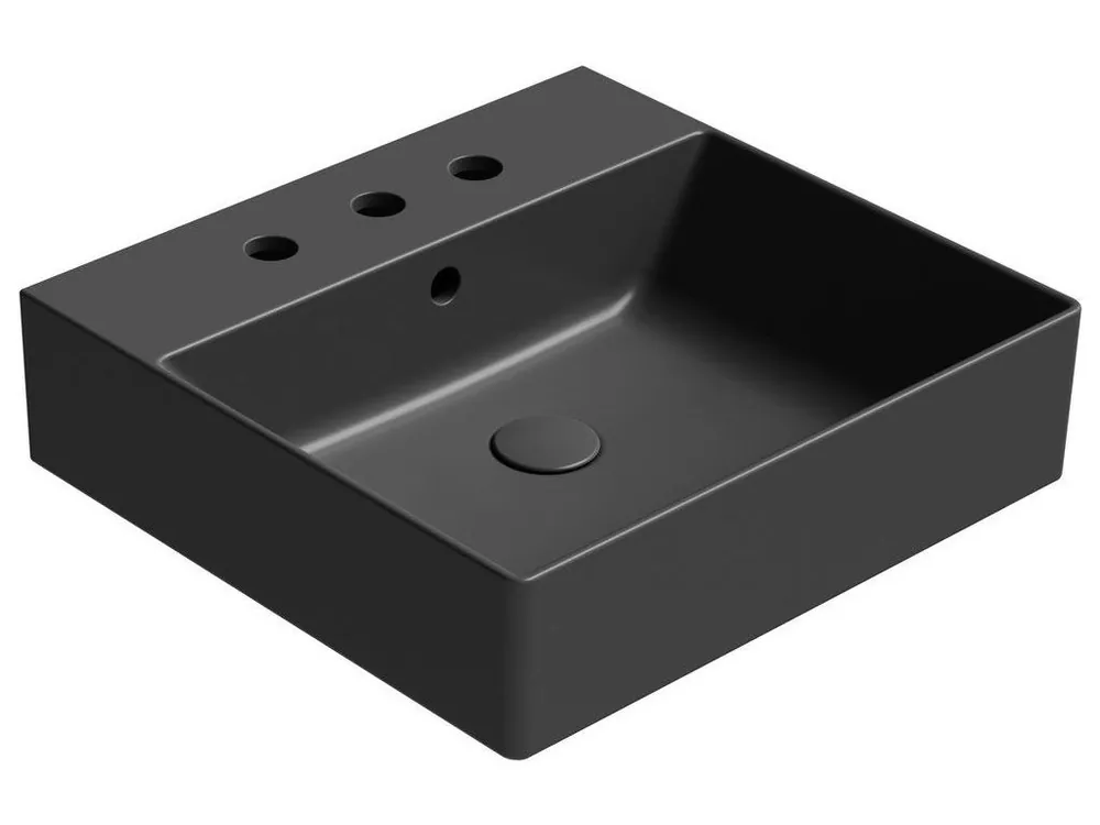 Značkový GSI KUBE X keramické umyvadlo 50x47cm, 3 otvory, černá mat 9430326