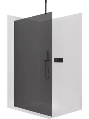 Značkový CERANO - Sprchová zástěna Walk-in Onyx Top Cube L/P - 10 mm - hranatá vzpěra - černá matná, grafitové sklo - 110x200 cm