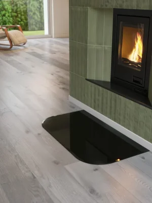 Značkový Sklo pod kamna - FLAMINGO Oblouk 1000x550 mm, černé, fazeta / 2xR200 / 6 mm