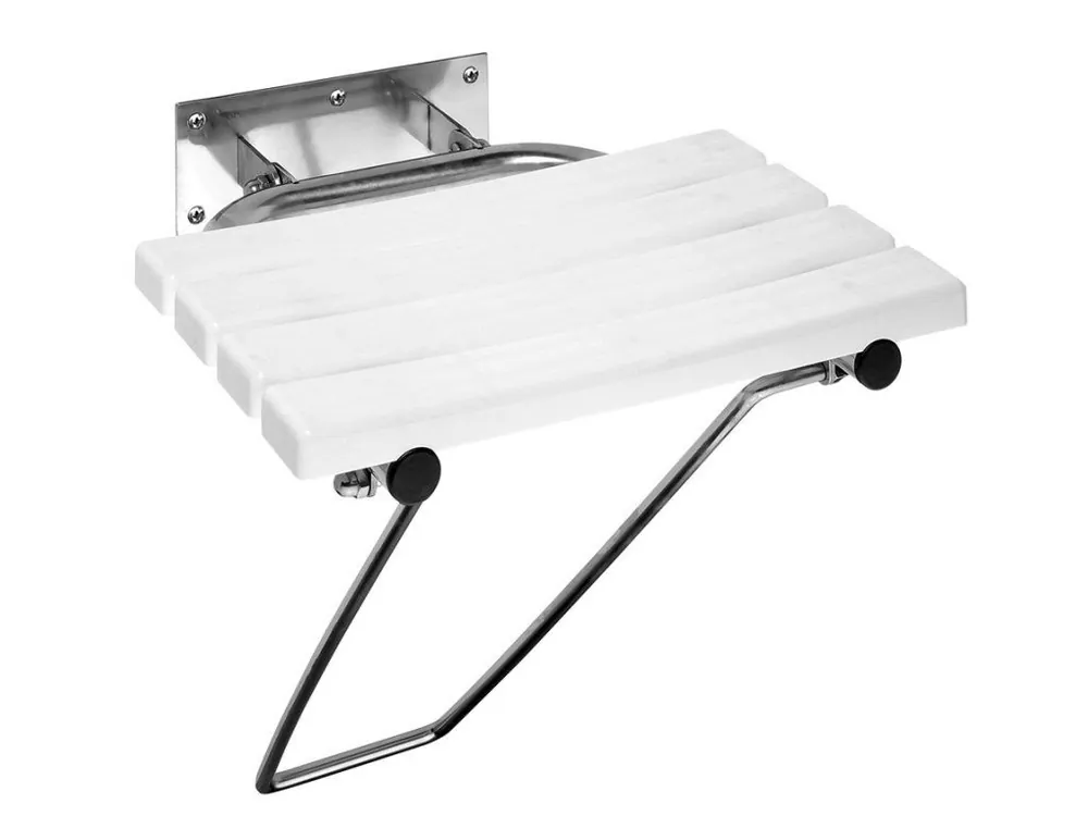 Rychlé Dodání HANDICAP sklopné sedátko do sprchového koutu s opěrnou nohou, 44x45cm, bílá