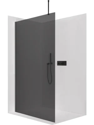 Značkový CERANO - Sprchová zástěna Walk-in Onyx Top Round L/P - 10 mm - kulatá vzpěra - černá matná, grafitové sklo - 150x200 cm