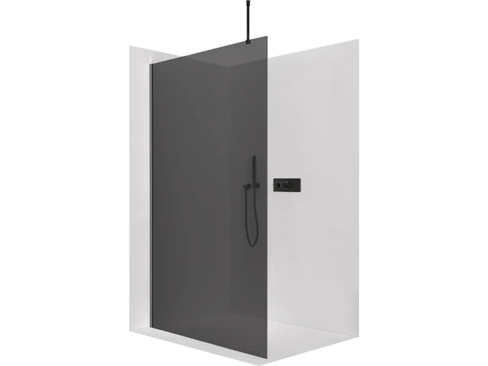 Značkový CERANO - Sprchová zástěna Walk-in Onyx Top Round L/P - 10 mm - kulatá vzpěra - černá matná, grafitové sklo - 150x200 cm