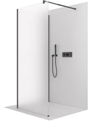 Značkový CERANO - Sprchová zástěna Walk-in Onyx Corner Round L/P - 8 mm - kulatá vzpěra - černá matná, mléčné sklo - 120x110x200 cm