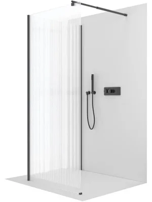 Akce CERANO - Sprchová zástěna Walk-in Onyx Corner Round L/P - 8 mm - kulatá vzpěra - černá matná, rýhované sklo - 120x90x200 cm