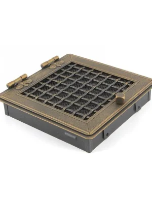 Značkový Krbová mřížka stylová 21x21cm s žaluzií zlatá patina