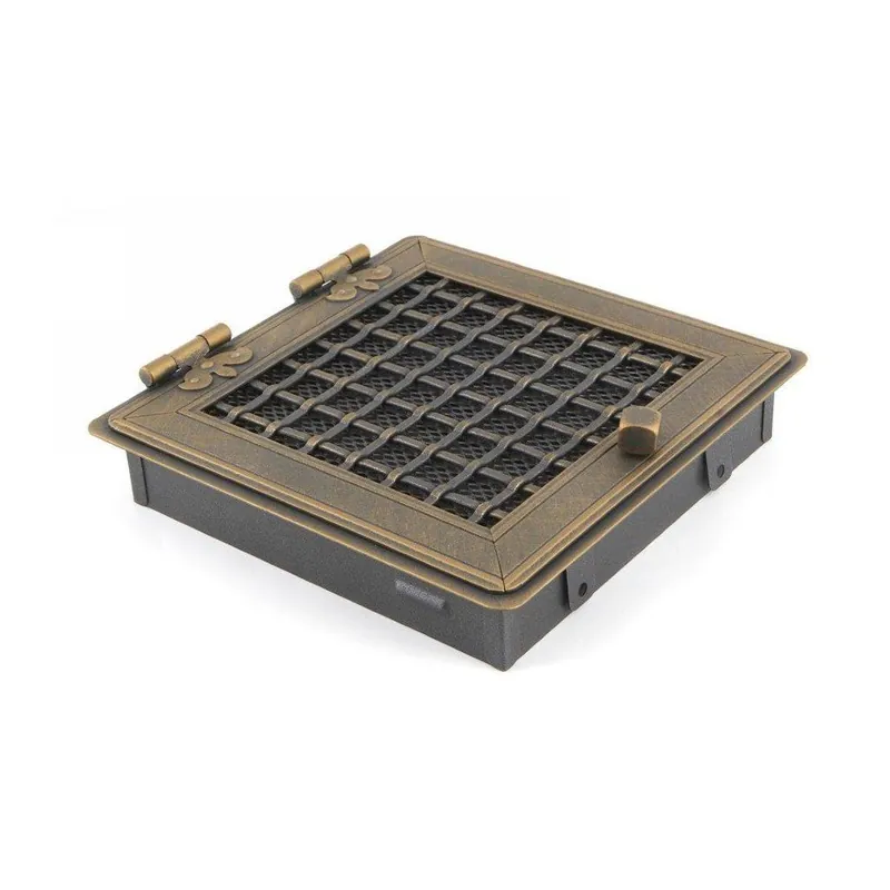 Značkový Krbová mřížka stylová 21x21cm s žaluzií zlatá patina