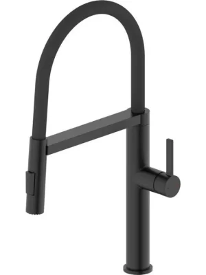 Značkový Sapho ATON stojánková dřezová baterie se sprškou, černá mat EV125B