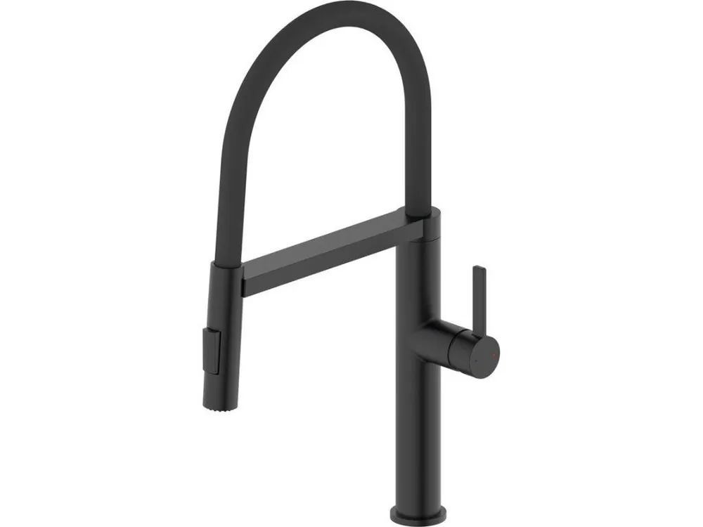 Značkový Sapho ATON stojánková dřezová baterie se sprškou, černá mat EV125B