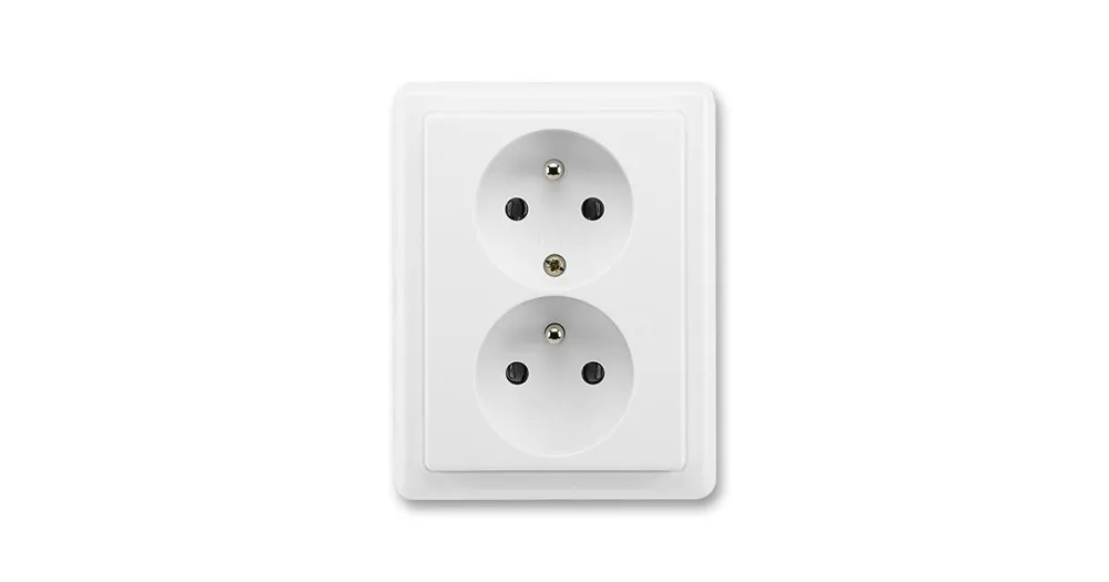 ABB 5512C-2349 B1 Classic Zásuvka dvojnásobná s ochrannými kolíky, jasně bílá Dokud Zásoby Vydrží