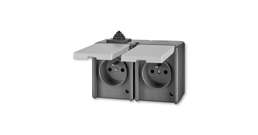 ABB Praktik 5518-2029 S Zásuvka dvojnásobná IP 44, s ochrannými kolíky, s víčky, šedá vhodné na dřevo bez podložky Nejlepší Volba