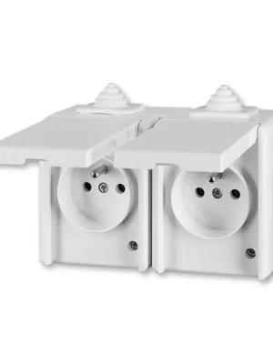 ABB Praktik 5518-2069 B Zásuvka dvojnásobná IP 44, s ochrannými kolíky, s víčky, bílá vhodné na dřevo bez podložky Doprava Zdarma