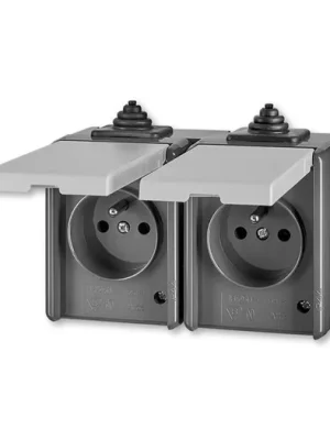 ABB Praktik 5518-2069 S Zásuvka dvojnásobná IP 44, s ochrannými kolíky, s víčky, šedá vhodné na dřevo bez podložky Nová Kolekce