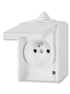 ABB Praktik 5518-2929 B Zásuvka jednonásobná IP 44, s ochranným kolíkem, s víčkem, bílá vhodné na dřevo bez podložky Kup Teď