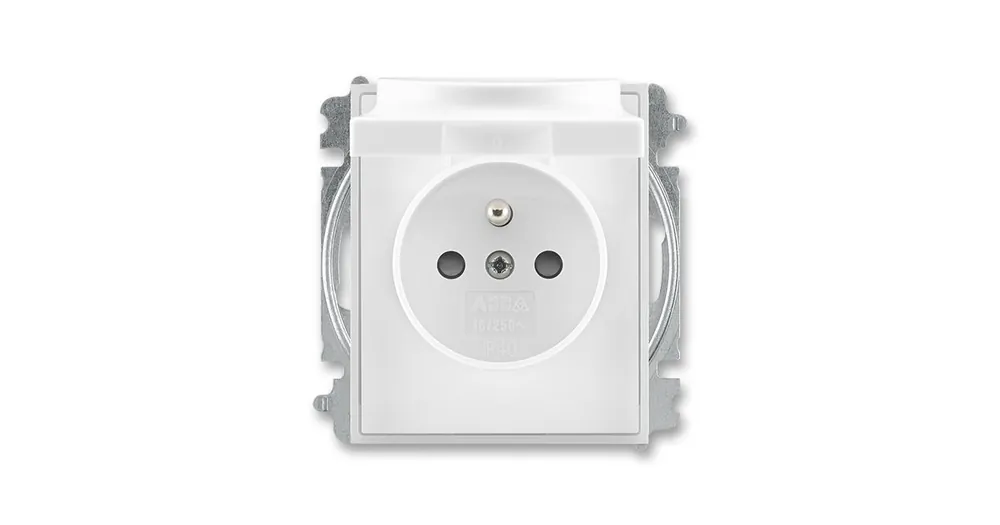 ABB 5519E-A02397 01 Time®, Element® Zásuvka jednonásobná s ochranným kolíkem, s clonkami, s víčkem, bílá / ledová bílá Nejlepší Cena