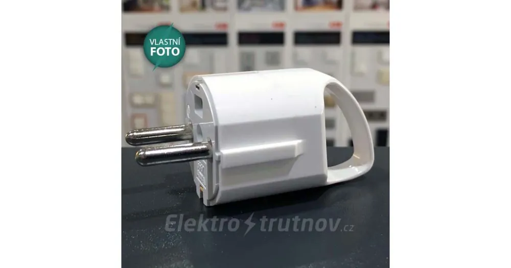 ABB 5537-206 B Vidlice dvojpólová s dvojími ochrannými kontakty, s bočním vývodem a ouškem, bílá Sezónní Sleva