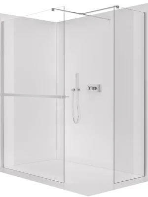 Značkový CERANO - Sprchová zástěna Walk-in Onyx T L/P - 8 mm - hranatá vzpěra + polička/držák na ručníky - chrom, transparentní sklo - 100x30x200 cm