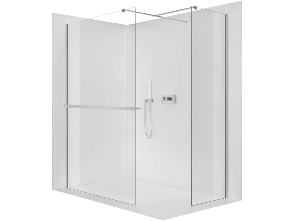 Značkový CERANO - Sprchová zástěna Walk-in Onyx T L/P - 8 mm - hranatá vzpěra + polička/držák na ručníky - chrom, transparentní sklo - 100x30x200 cm