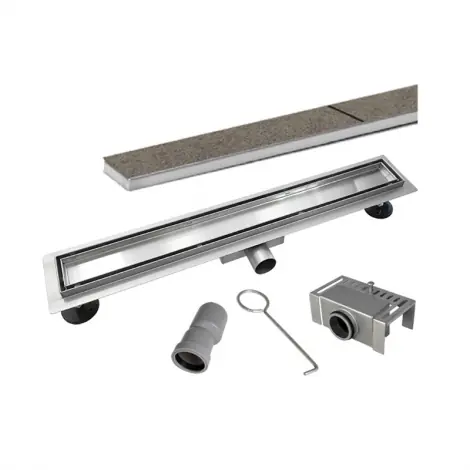 MEREO | Odtokov&yacute; žlab 70x7 cm |  vč. ro&scaron;tu a nerezov&eacute;ho vnitřku sifonu |  ro&scaron;t TILE |  ner Koupit Online