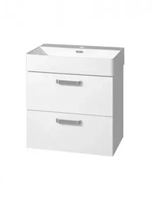 Značkový MEREO | LENY | skř&iacute;ňka s keramick&yacute;m umyvadlem | z&aacute;věsn&aacute; | 60cm | 2 z&aacute;suvky | b&iacute;l&aacute; lesk