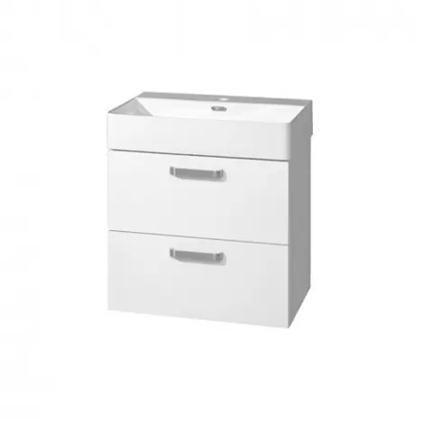 Značkový MEREO | LENY | skř&iacute;ňka s keramick&yacute;m umyvadlem | z&aacute;věsn&aacute; | 60cm | 2 z&aacute;suvky | b&iacute;l&aacute; lesk